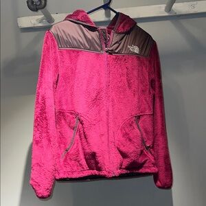 The North Face Girls' Hot Pink Hooded Puffer-Trim Fleece Jacket